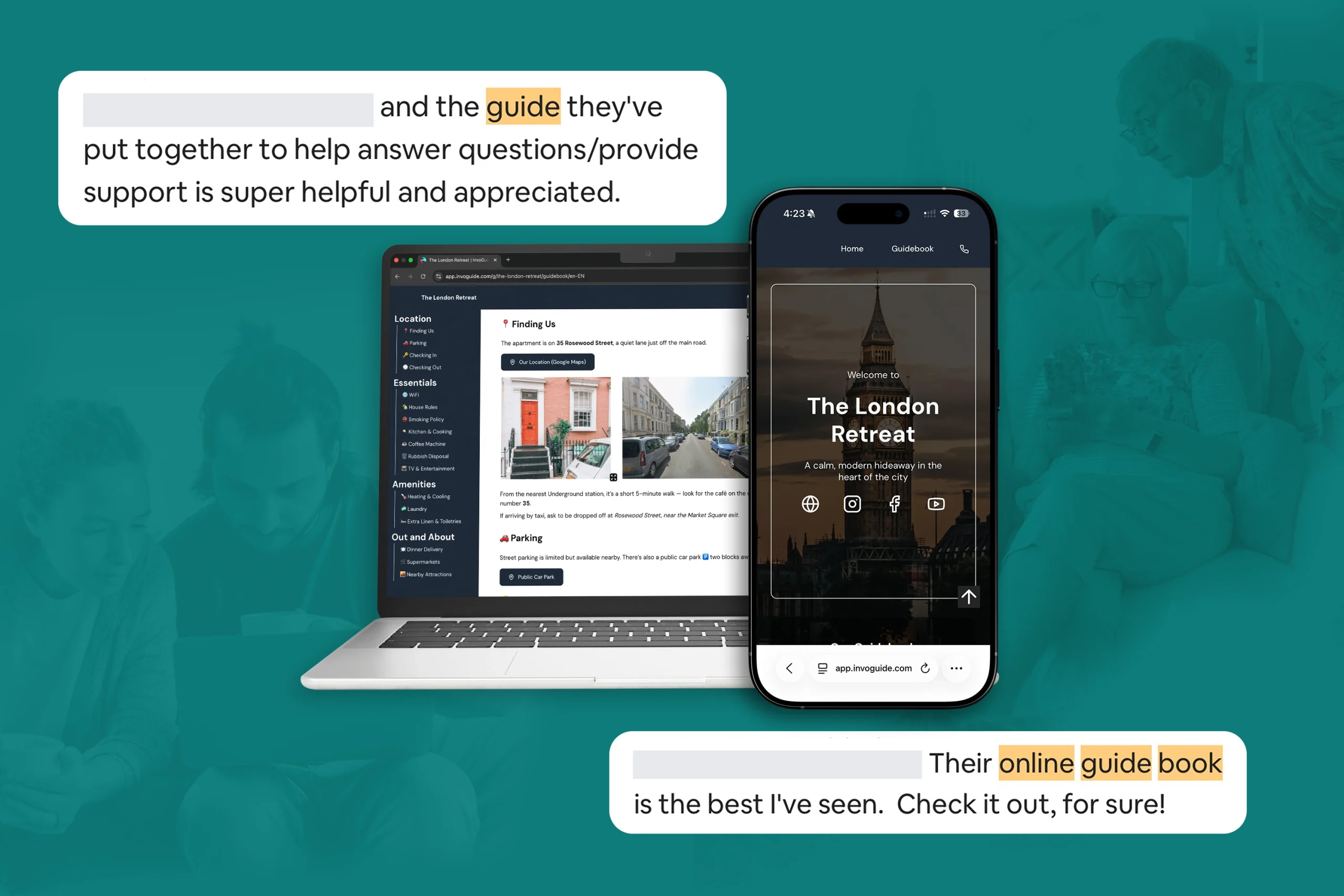 InvoGuide: Digital guidebooks for Airbnbs or vacation rental properties Main image mobile and laptop2 1 scaled